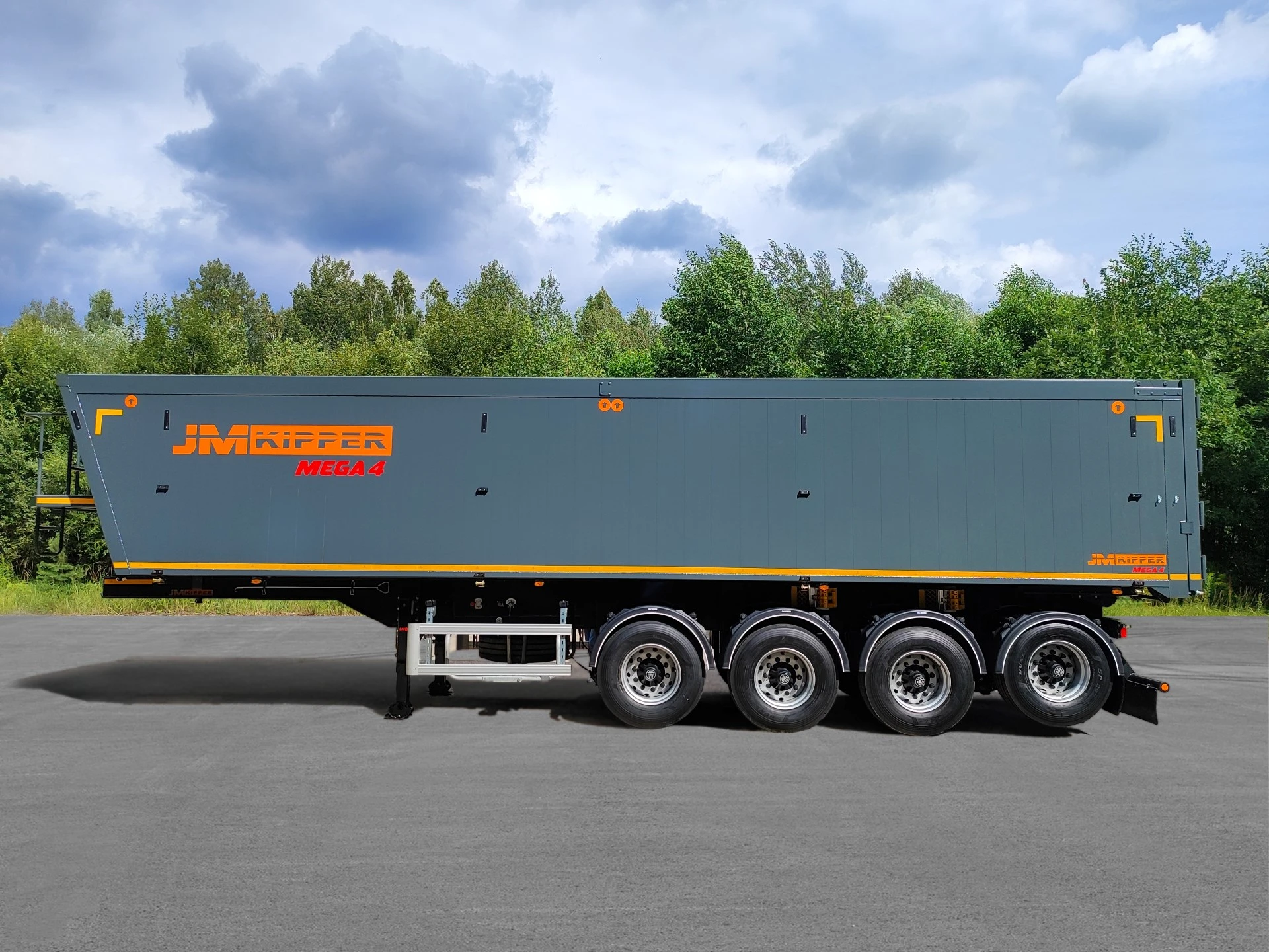 Четырехосный самосвальный алюминиевый полуприцеп JM Kipper MEGA 4 (левый бок)