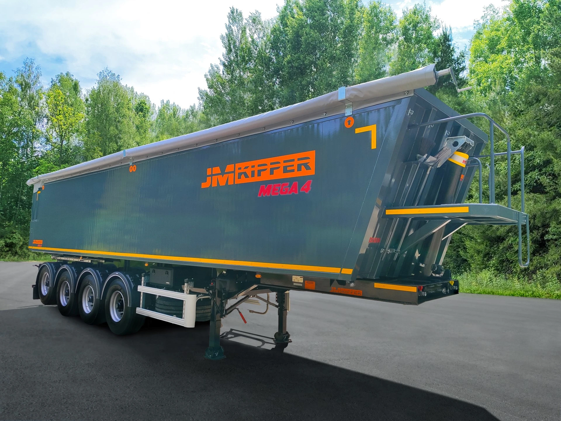 Четырехосный самосвальный алюминиевый полуприцеп JM Kipper MEGA 4 (спереди 45 комплектация)