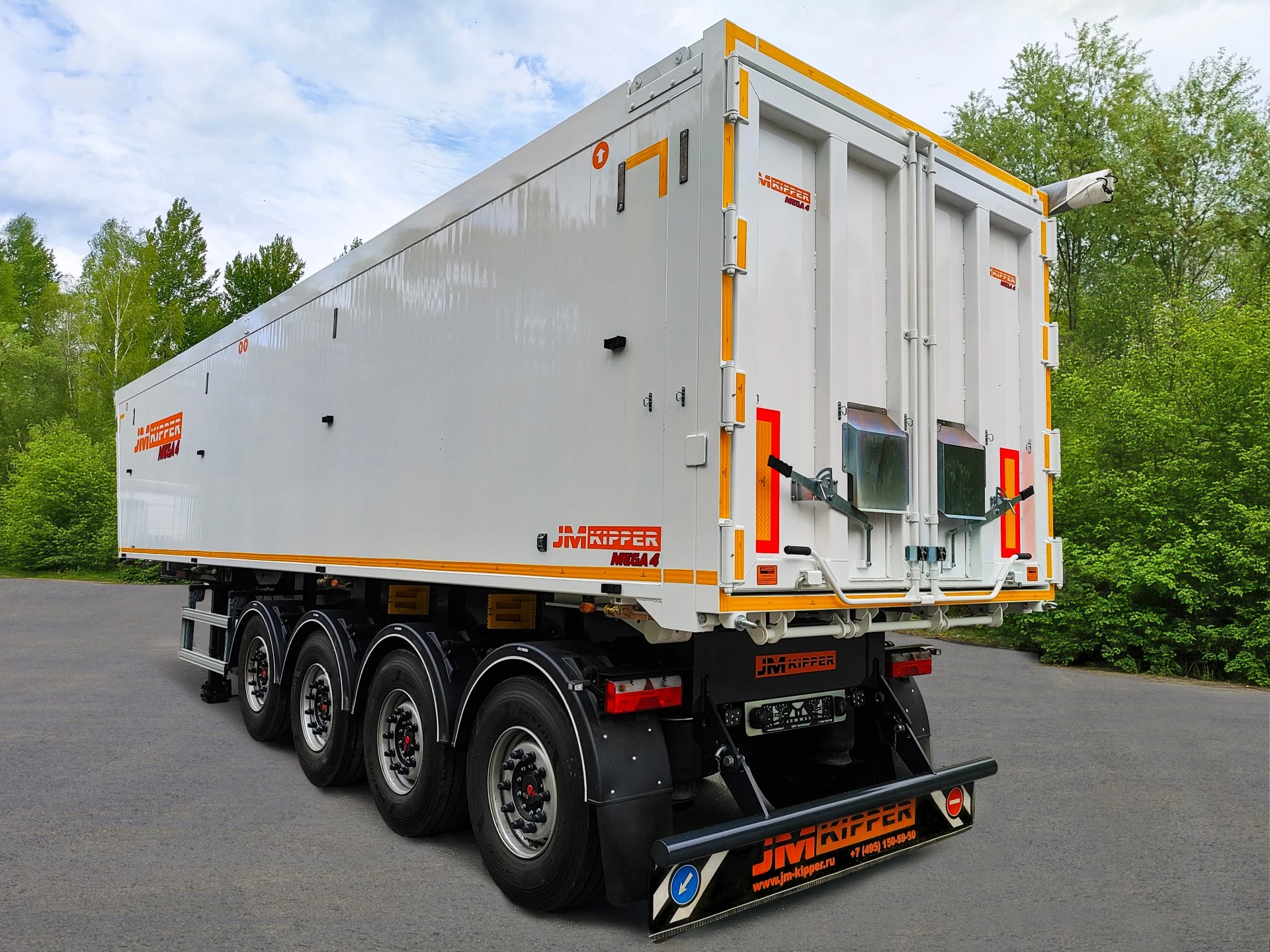 Четырехосный самосвальный алюминиевый полуприцеп JM Kipper MEGA 4 (сзади 45)